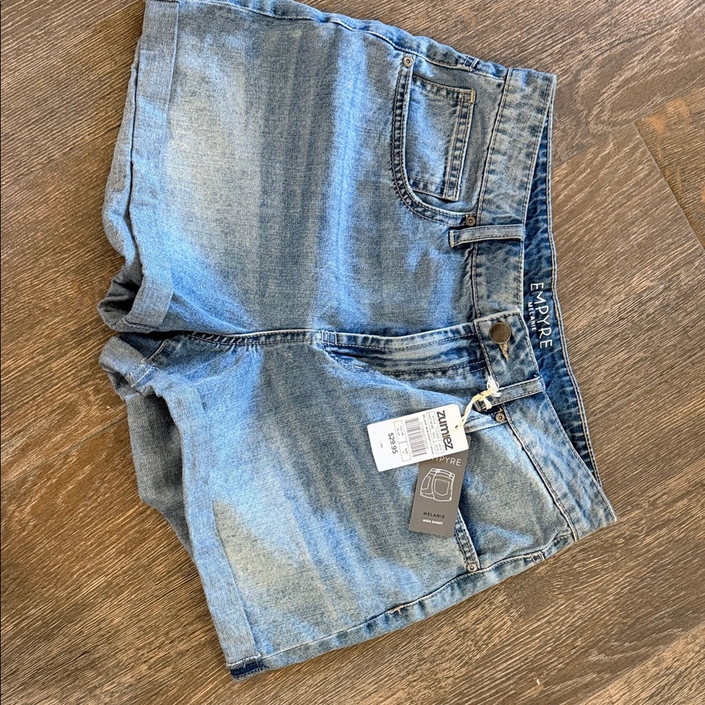 Empyre Light Blue Cuffed Denim Shorts